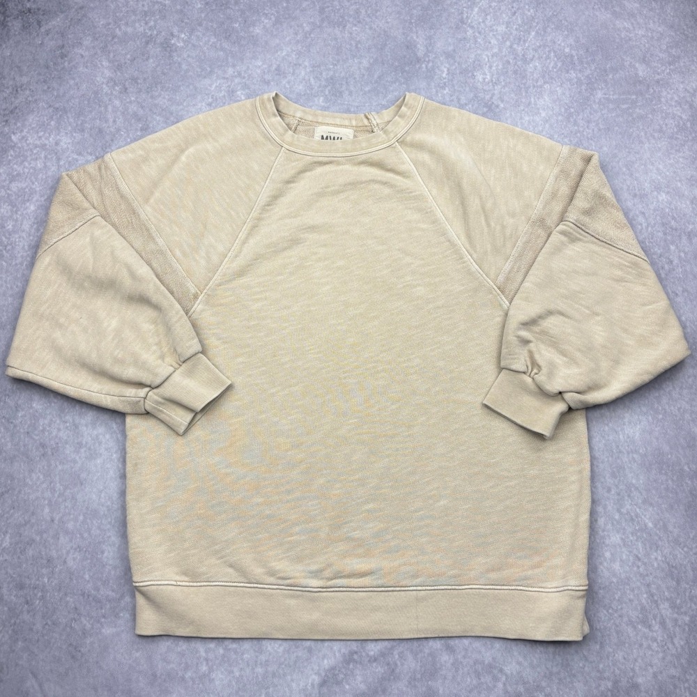 Madewell MWL Sweatshirt Womens Small Tan Cotton Slub Balloon Sleeve Crewneck S